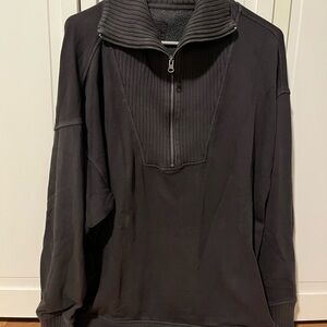 Aerie Black Zip Up Sweater Ribbed Texture